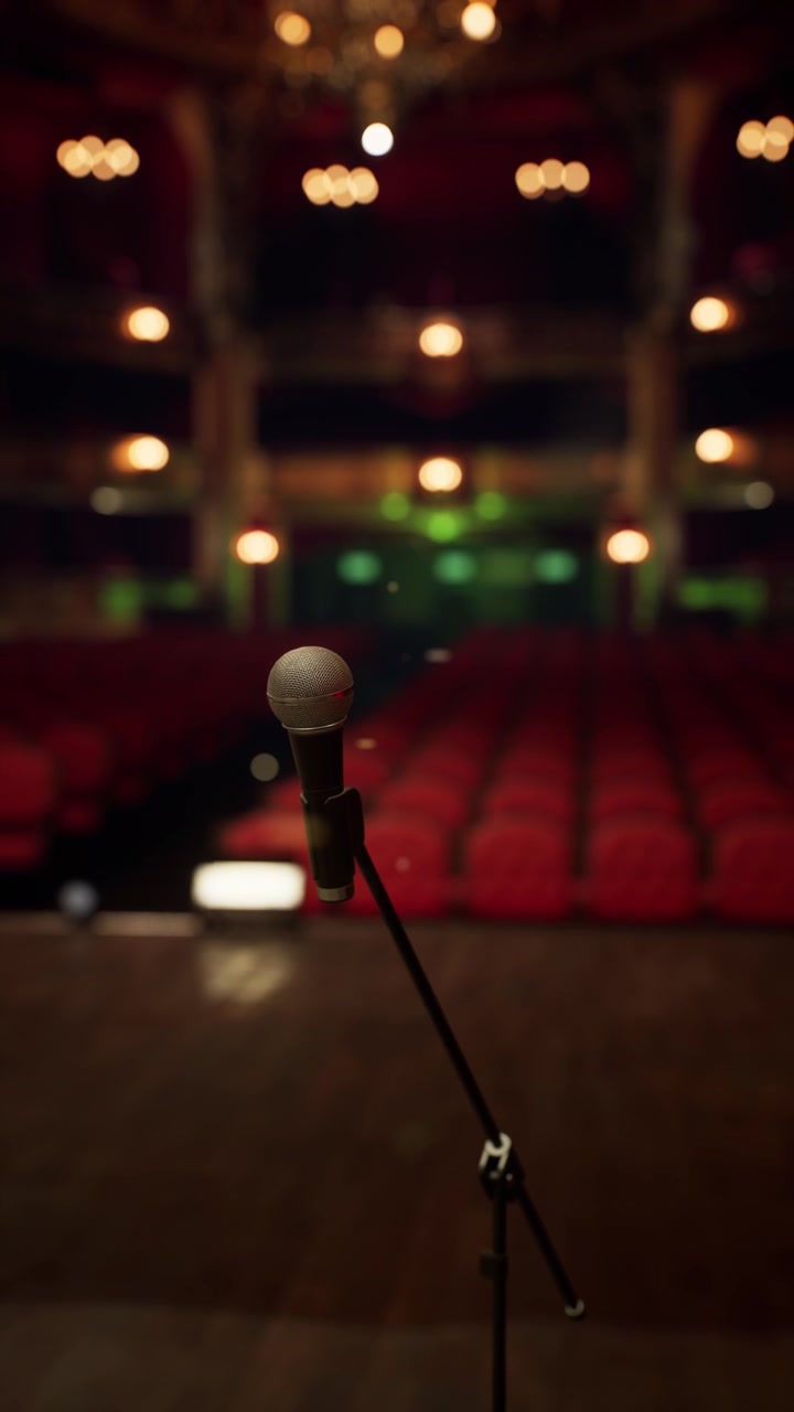 Microfono pronto per lo spettacolo d'opera serale in un teatro storico