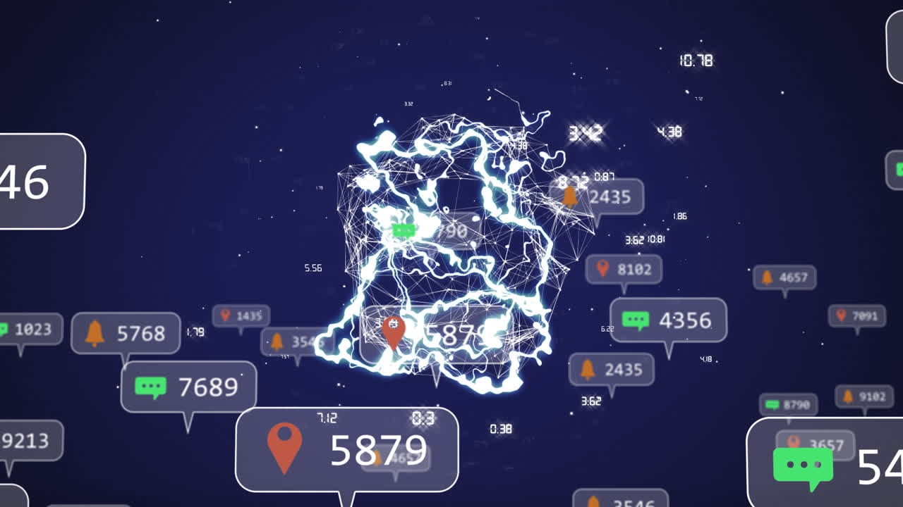 animación de iconos de medios sobre formas en movimiento.