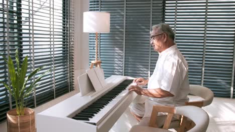 hombre de mediana edad tocando el piano en su tiempo libre.