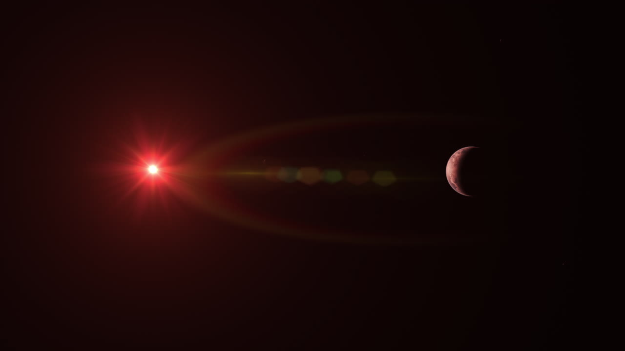 TRAPPIST-1D Alien Livable Habitable Exoplanet Orbiting Cooling Red Dwarf Star in Space with Moons - Wide 4K 3D Rendering