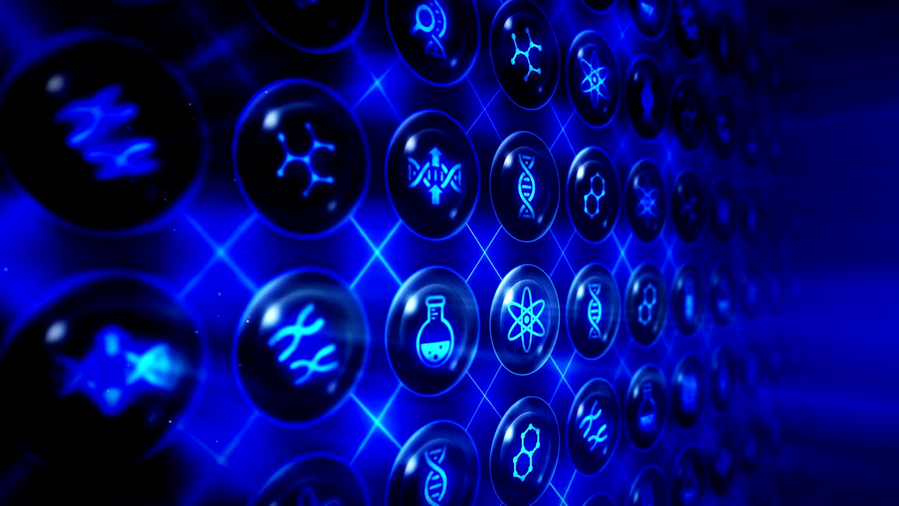 Set of Genetic Icons, Biotechnology Background, CG Loop Animation,