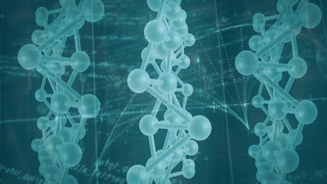 dna strands and scientific data processing animation over digital background