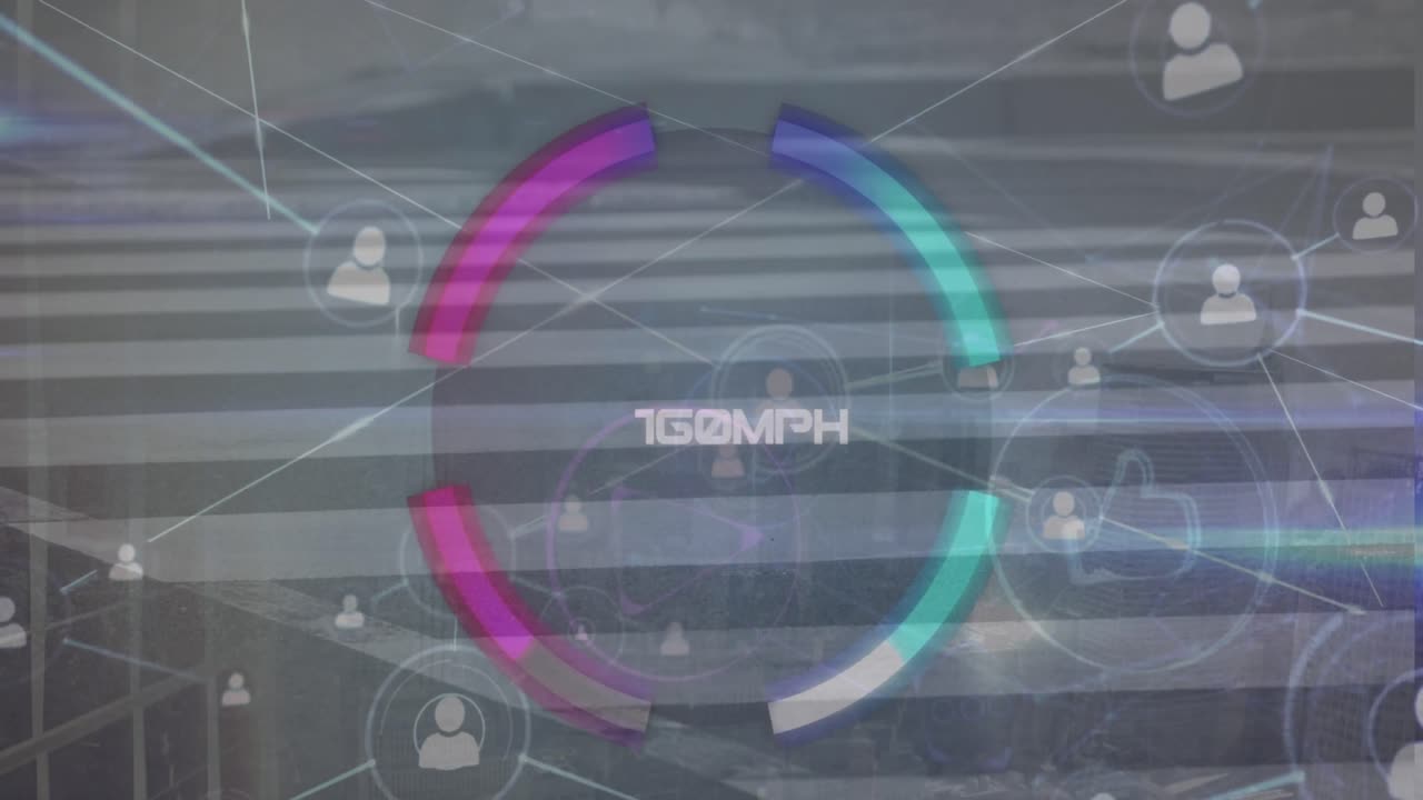 Animation of network of connections and financial data processing over empty office