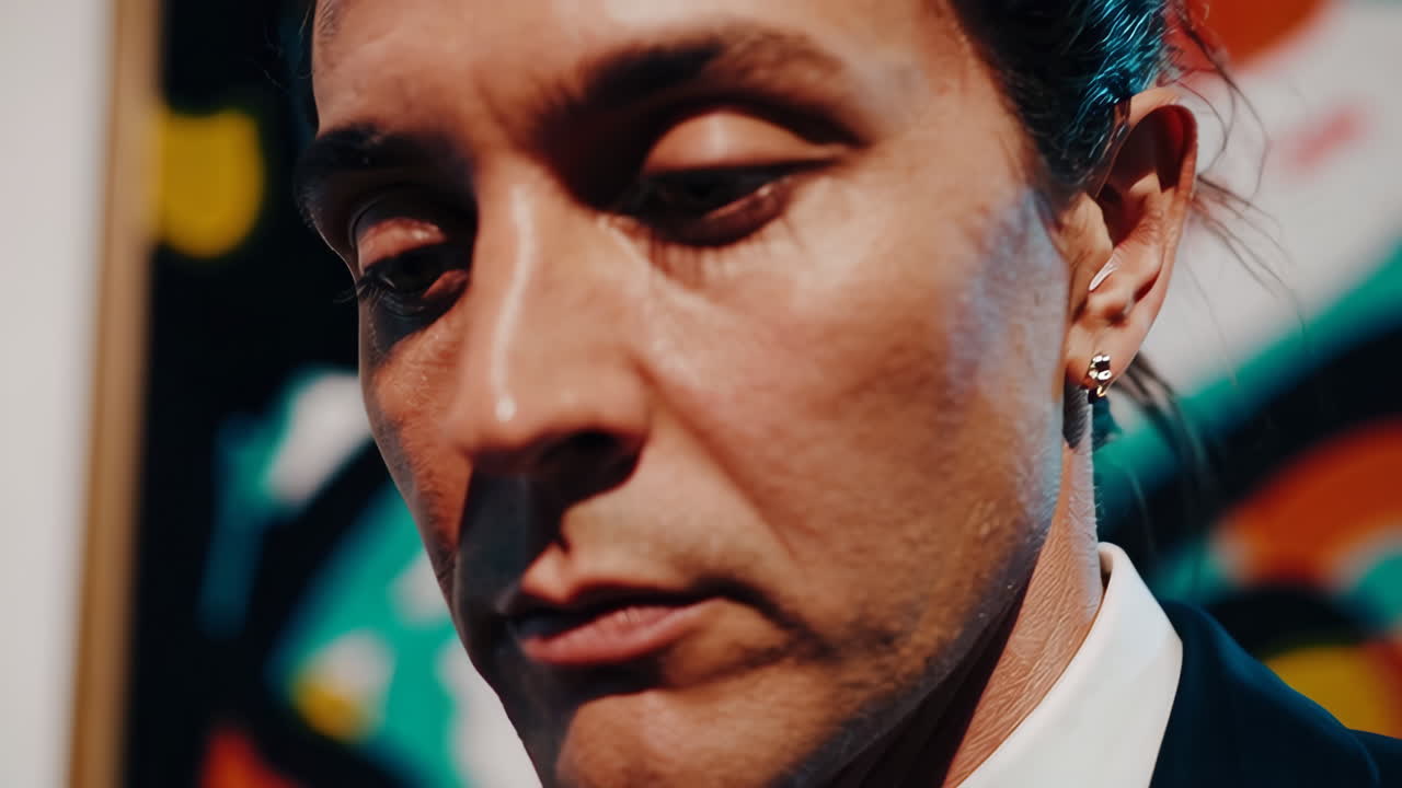 hombre mirando arte en una galería