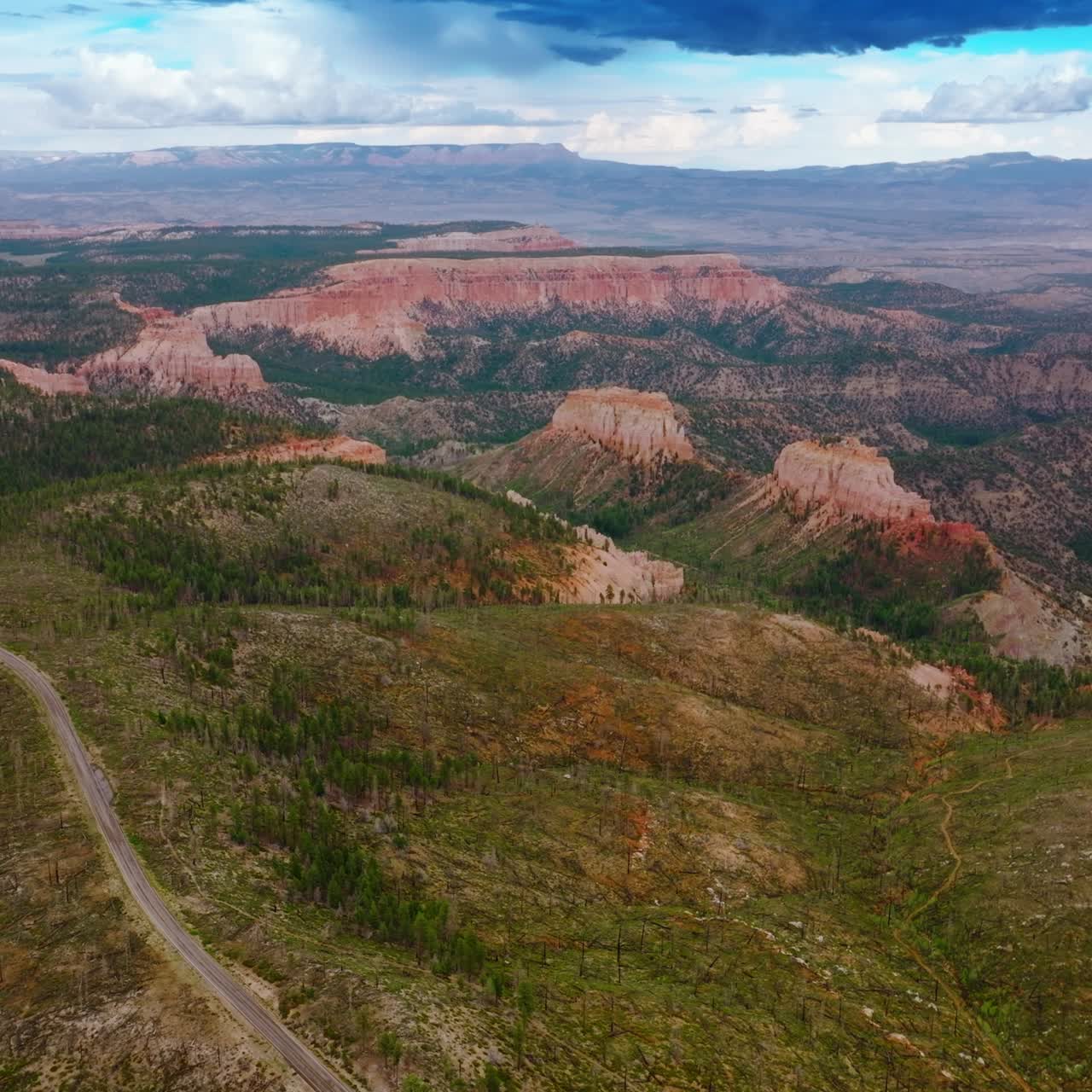 Vast territory of stunning National park of Zion, Utah, USA. Amazing mountainous landscape with rocks overgrown by scarce greenery
