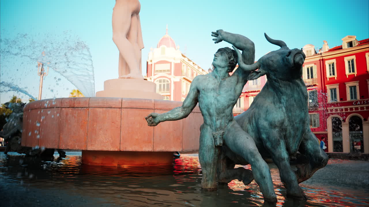 Nice, France - October 8, 2024: View of the Fontaine du Soleil at Place Massena in daylight