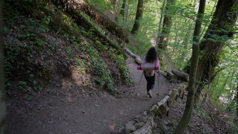 woman hiking in a forest trail