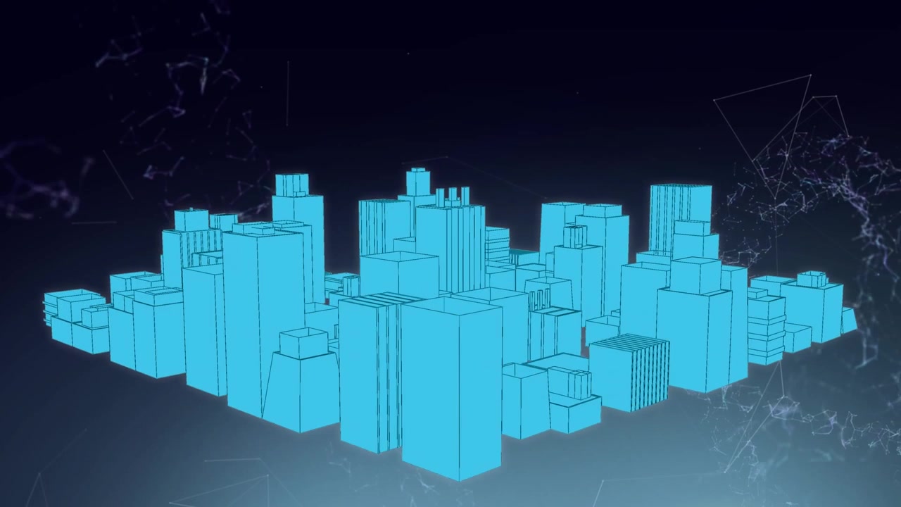 Animazione digitale 3D di costruzione di paesaggio urbano