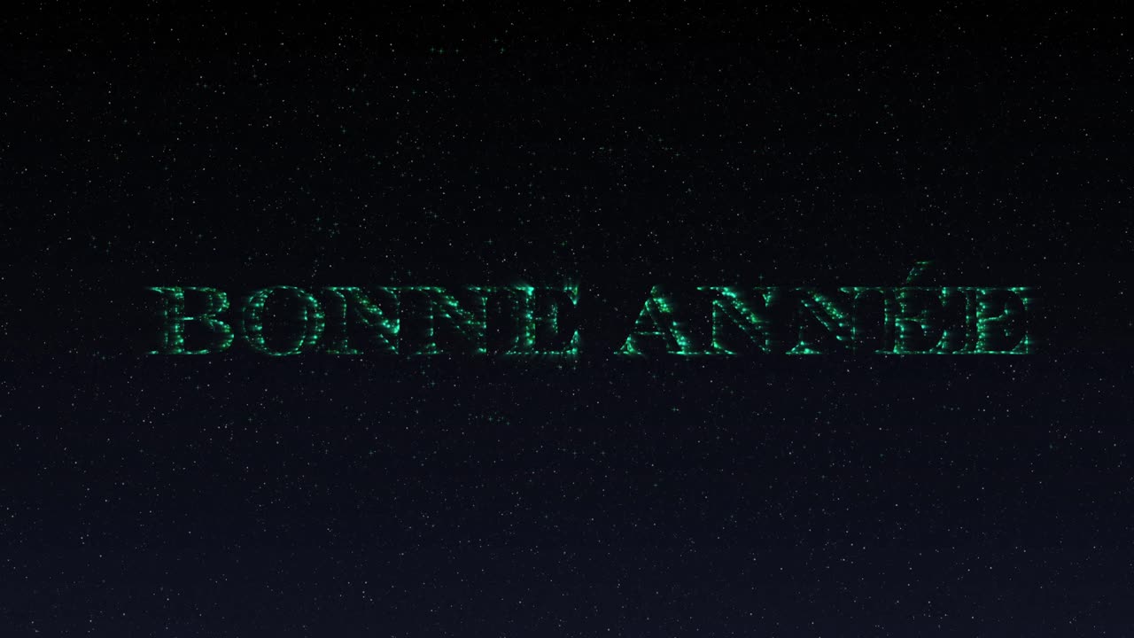 animación de felicitaciones de feliz año nuevo en letras verdes brillantes y fuegos artificiales