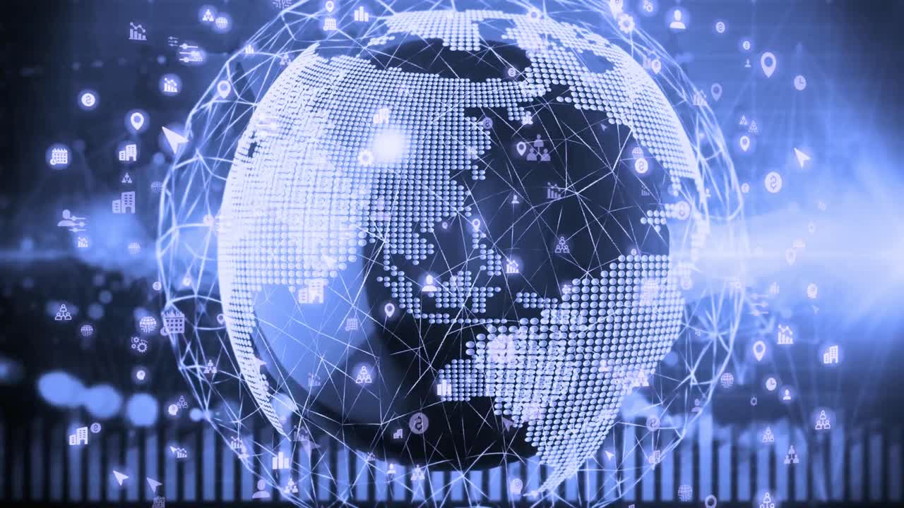 Abstract Digital Earth Globe with Interconnected Icons