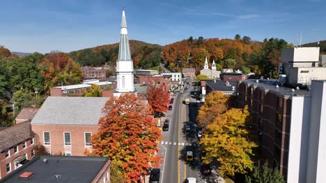 new england autumn color aerial in springfield vermont