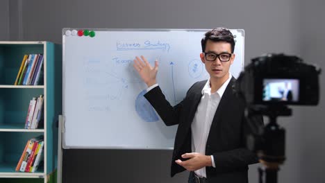 Asian Businessman Presenting In Front Of Camera
