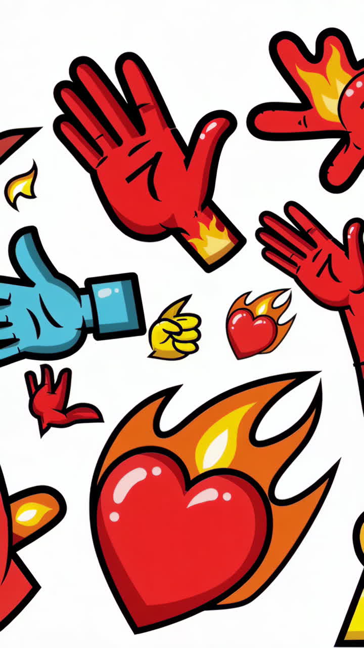 Vibrant Cartoon Hands and Flaming Hearts Illustration