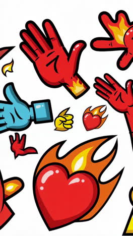 vibrant cartoon hands and flaming hearts illustration