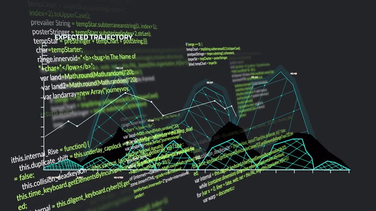 Animation of data processing over black background
