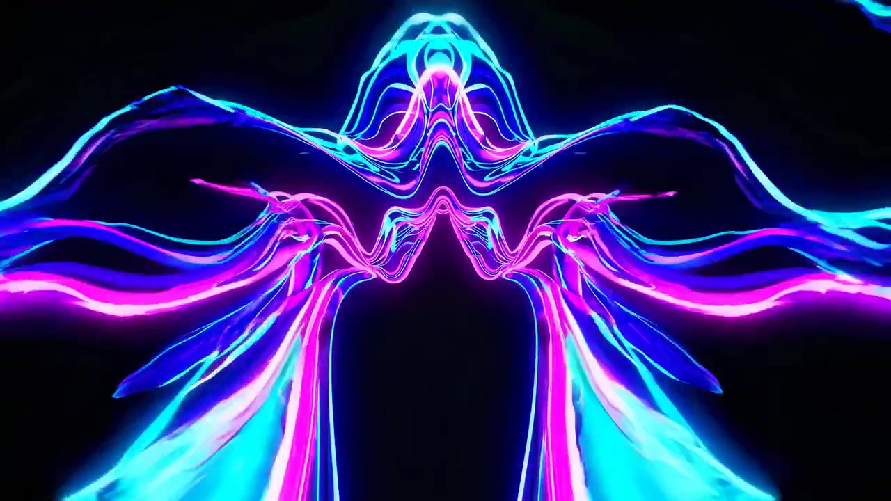 Abstract Neon Light Waves Pulsing in Dark Space