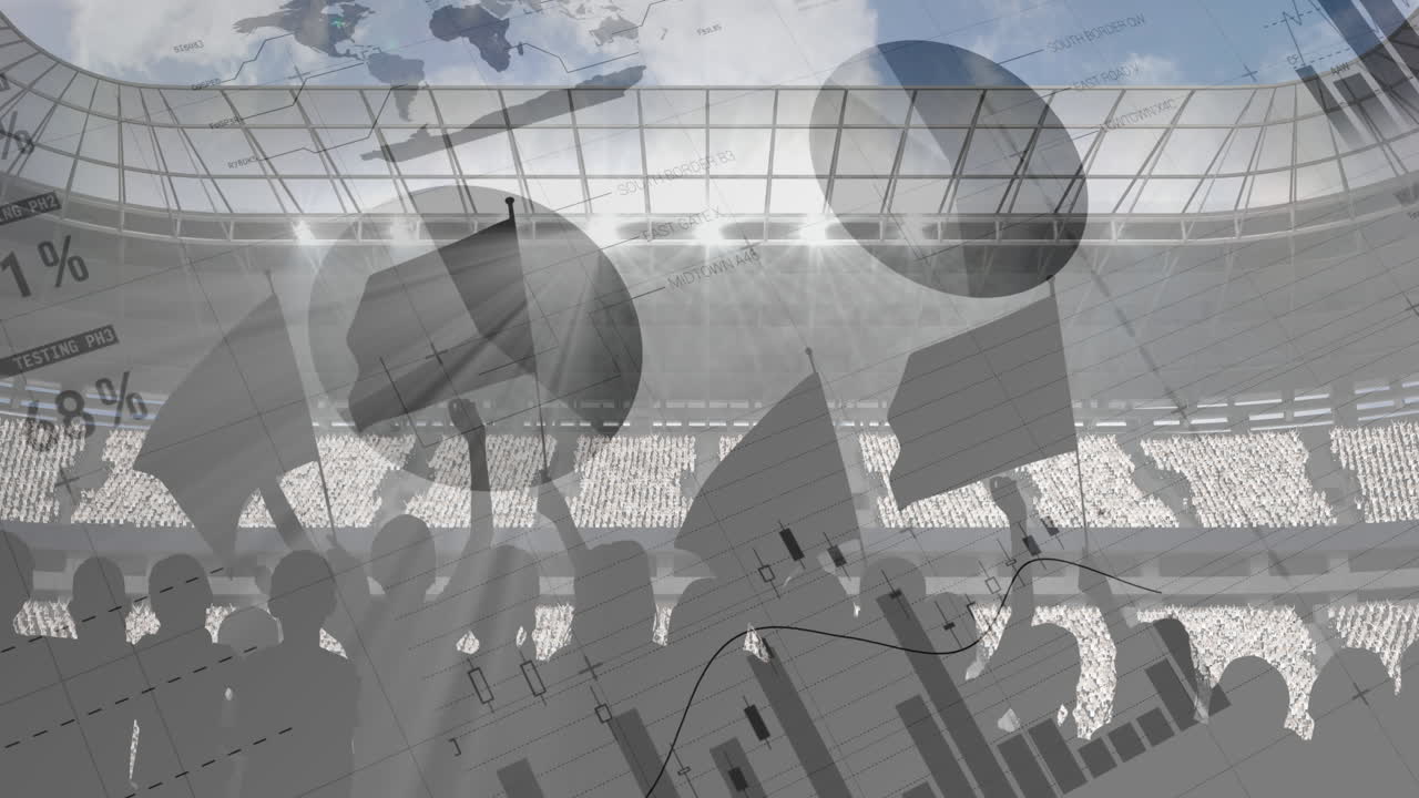 팬들의 실루 ⁇ 과 스포츠 스타디움의 배경에 대한 통계 데이터 처리