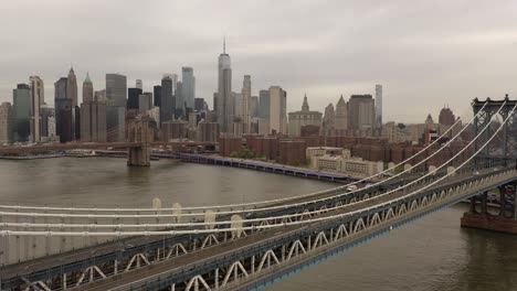 an aerial view over the east river on a cloudy day