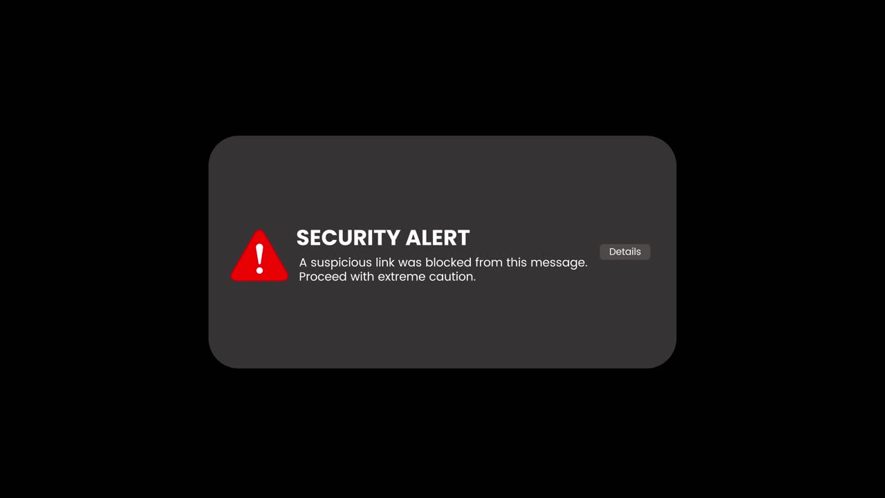 Notification alert with glowing red warning icon animation isolated on black background