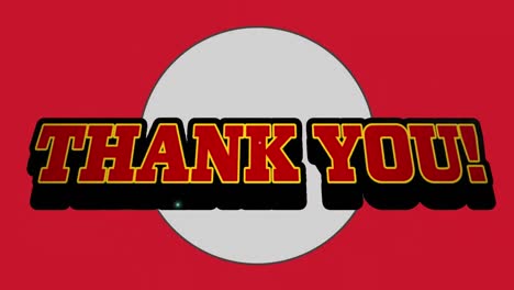 animation of thank you over grey circle on red background