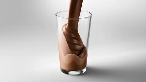 pouring chocolate drink into a glass