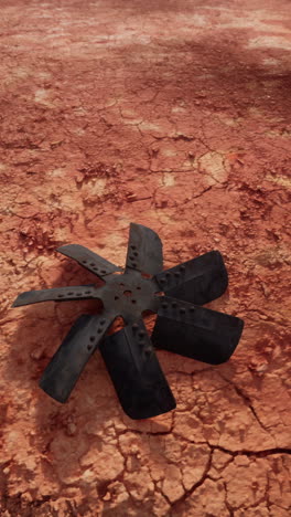 hoja de ventilador oxidada en la tierra agrietada