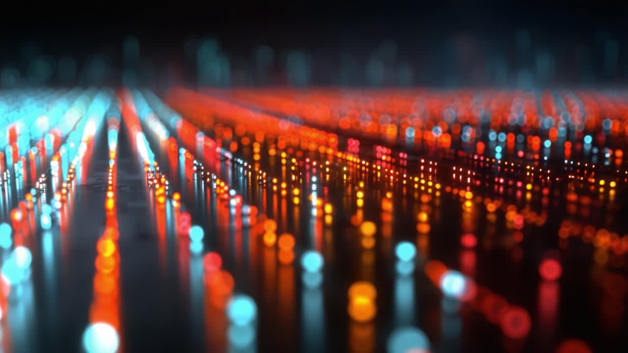 A Vibrant Exploration of Abstract Light Patterns: Glowing Orbs and Streaks Create a Mesmerizing Visual Symphony in a Dark Environment