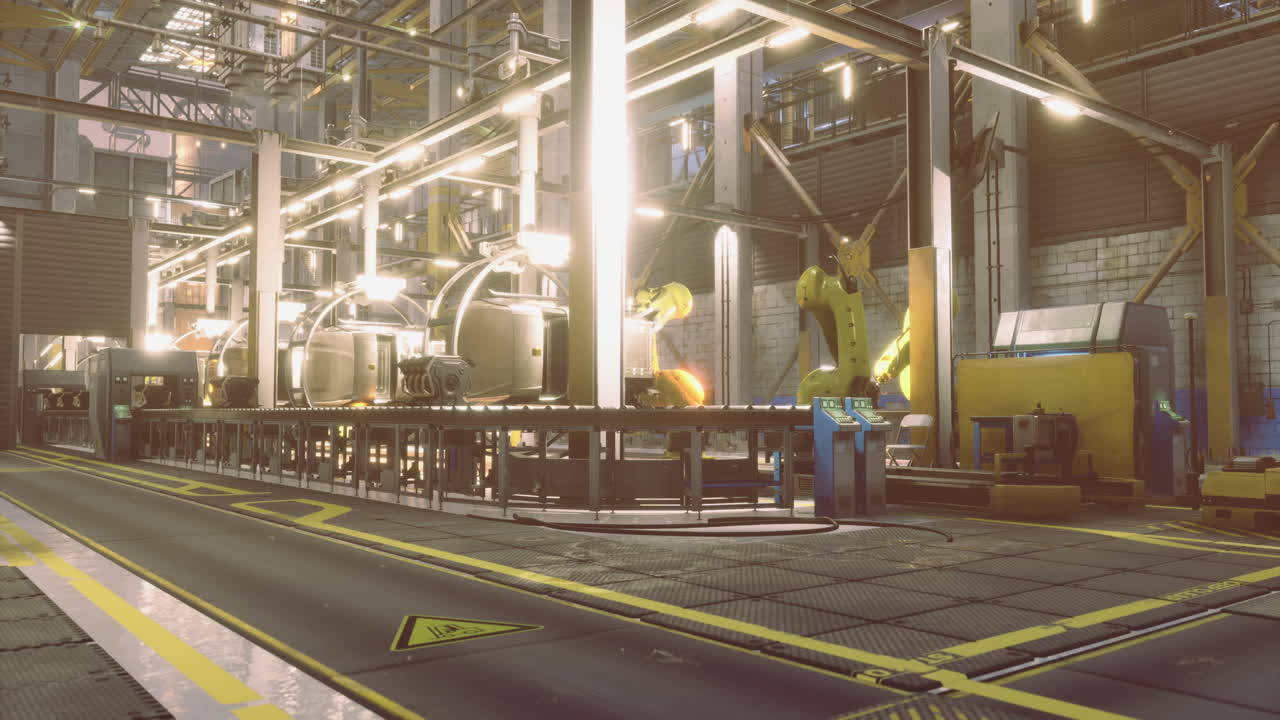 Industrial robotics assembly line in a modern manufacturing facility