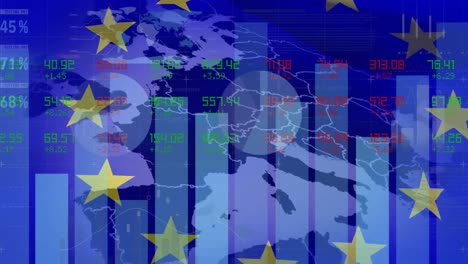 Animación-Del-Procesamiento-De-Datos-Financieros-Sobre-La-Bandera-De-La-Unión-Europea