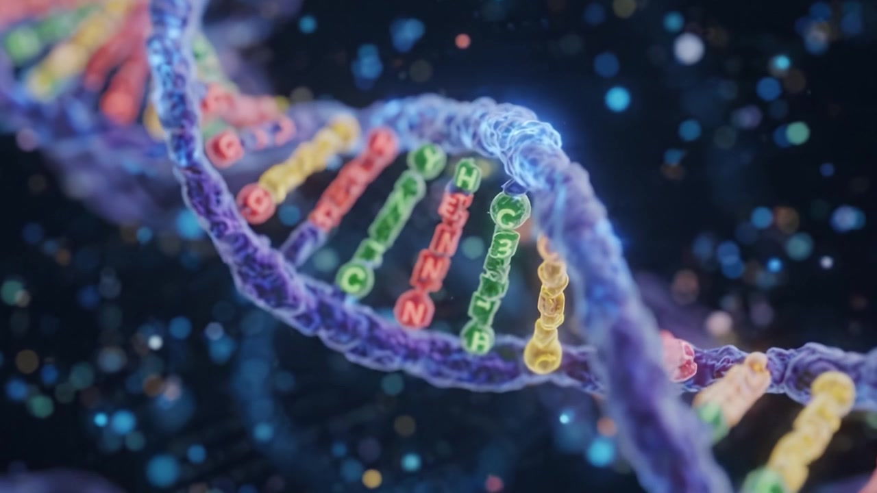 Exploring the Intricacies of DNA: A Detailed Visualization of Genetic Structures Showcasing Nucleotides and Their Colorful Representation in a Molecular Context