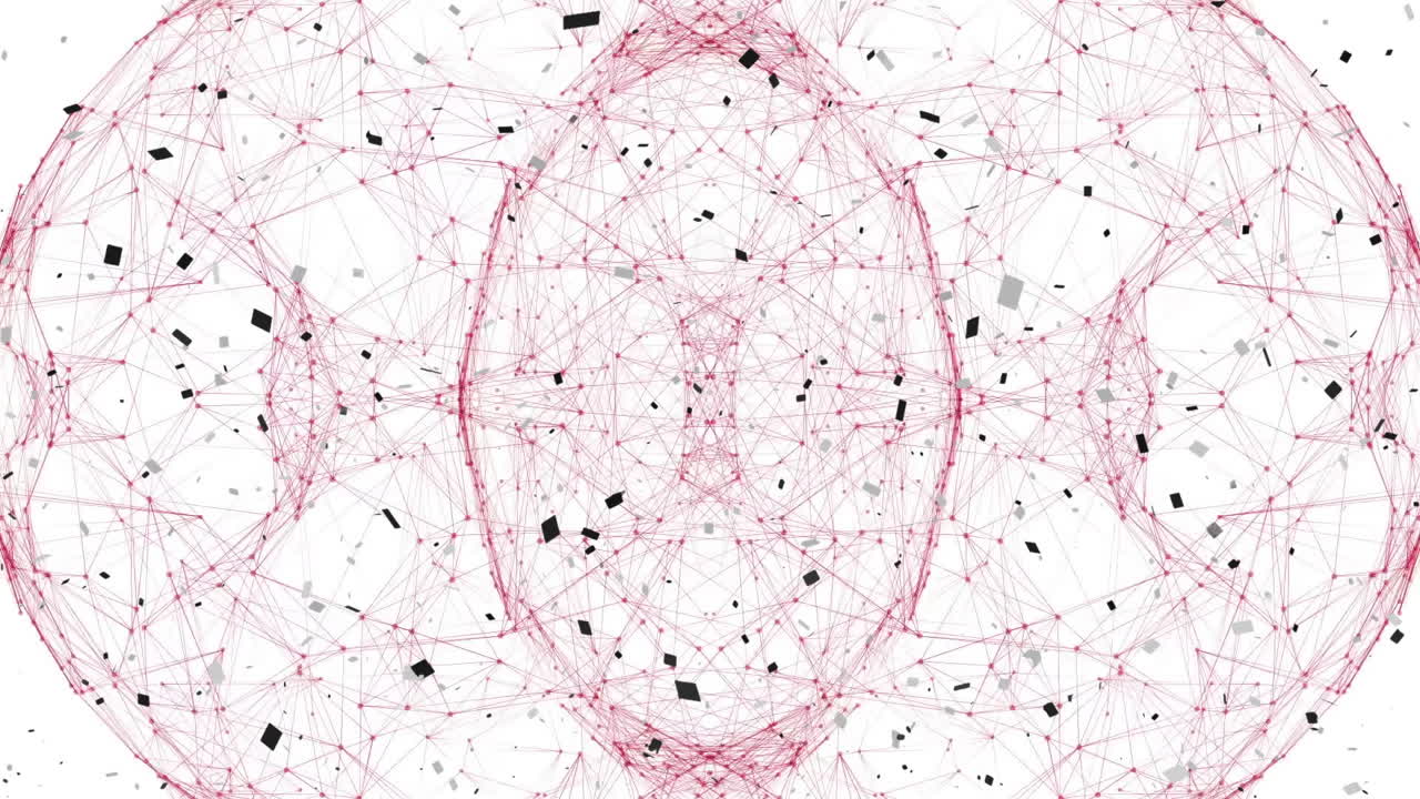 Animation of abstract geometric network with interconnected lines and black shapes
