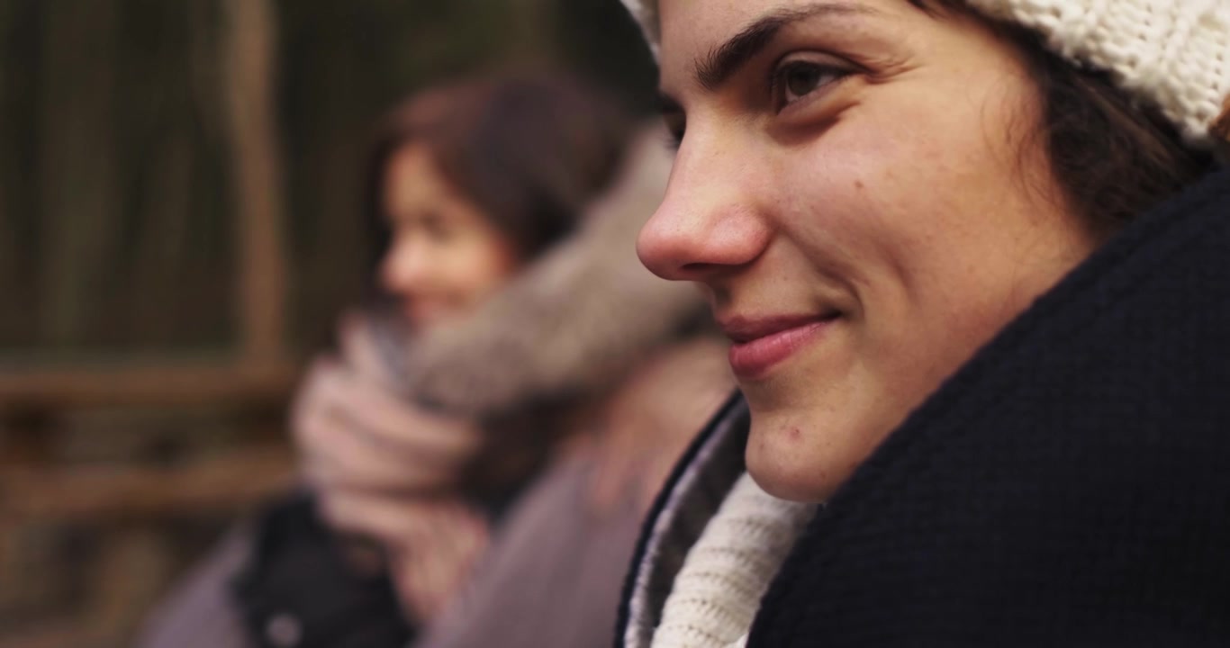 Closeup Portrait, Females Friends Smiling On A Outdoor Camping Trip.