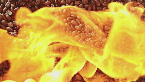 rösten von kaffeebohnen in einer röstery in langsamer bewegung - sicht von oben auf die ausbreitung des feuers