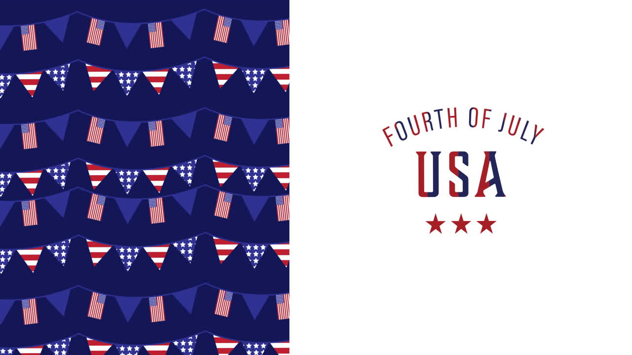 빨간색,  ⁇ 색, 파란색 미국 국기 색의 애니메이션과  ⁇ 색의 독립기념일 텍스트