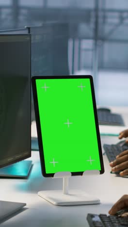 vertical video programmers using isolated screen tablet in server room