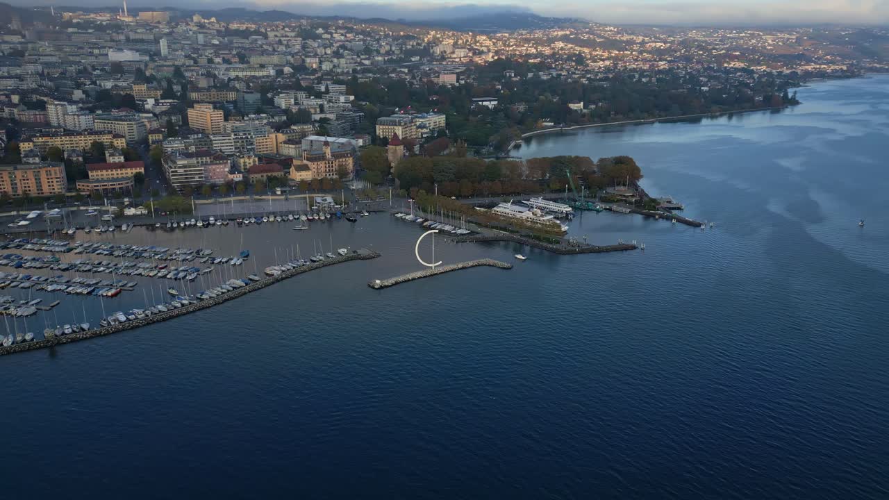 Aerial View of a City by the Lake