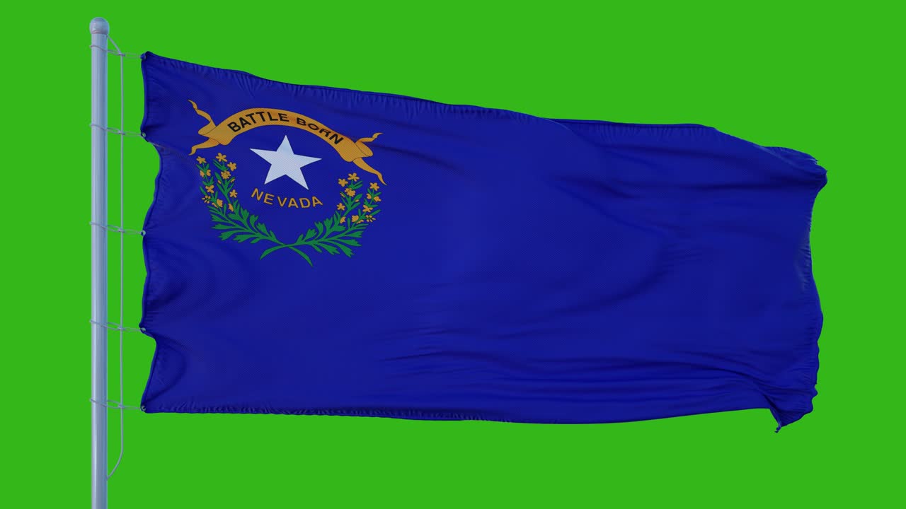 bandera del estado de nevada ondeando en el viento contra el fondo de la pantalla verde