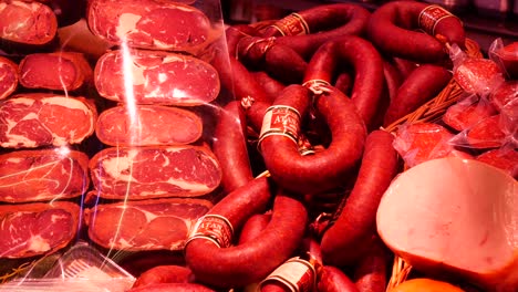 turkish meat and sausage display at a market