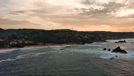 mazunte beach magic town aerial drone fly above pacific coast oaxaca sea travel
