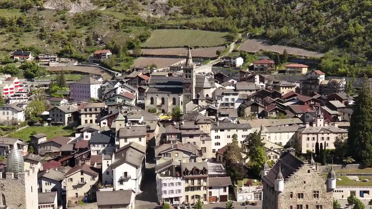 Leuk panoramic aerial view historic municipality in the canton of Valais in Switzerland