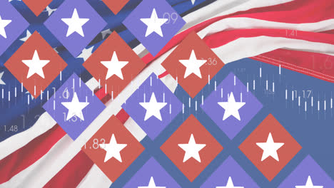 animación de procesamiento de estadísticas sobre la bandera de los estados unidos de américa