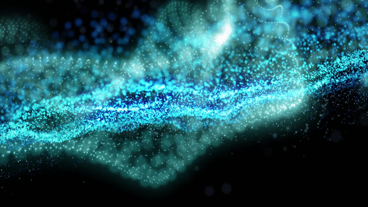 Blue and white particles forming wave patterns, abstract animation