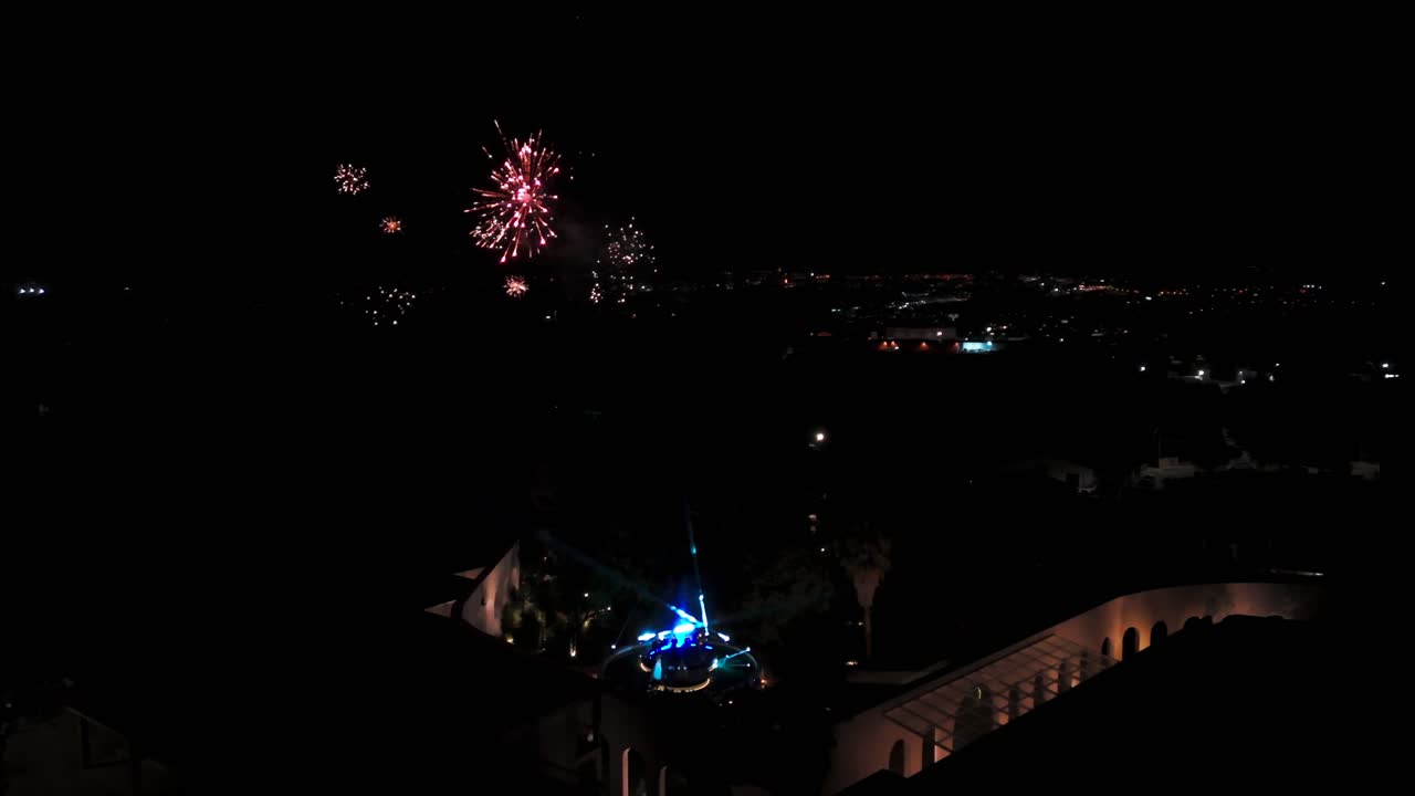 Aerial nighttime fireworks and illuminated light show in Paços de Ferreira Porto Portugal