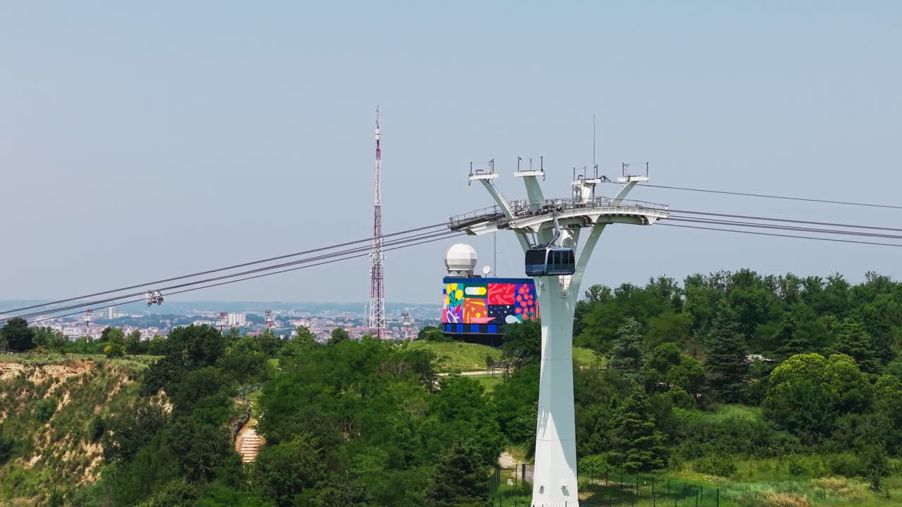 Drone flying over Pech David Hill in Toulouse France, View on cable car