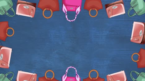 Animation-Von-Handtaschen--Und-Schuhsymbolen-Auf-Blauem-Hintergrund
