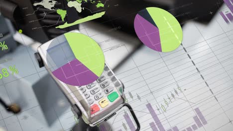 animación del procesamiento de datos financieros a través de terminales de pago