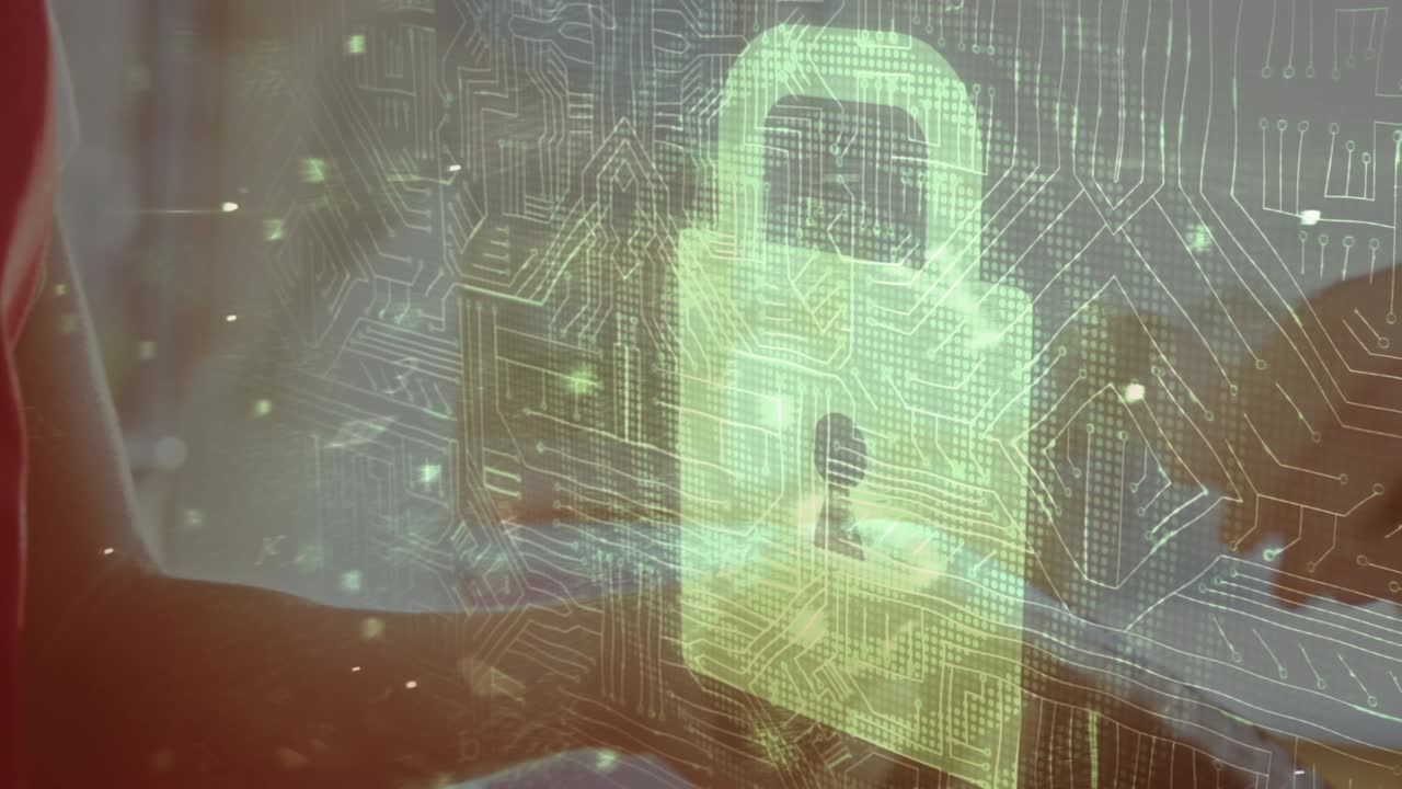 animación del candado de seguridad de la red sobre las personas que utilizan el terminal de pago