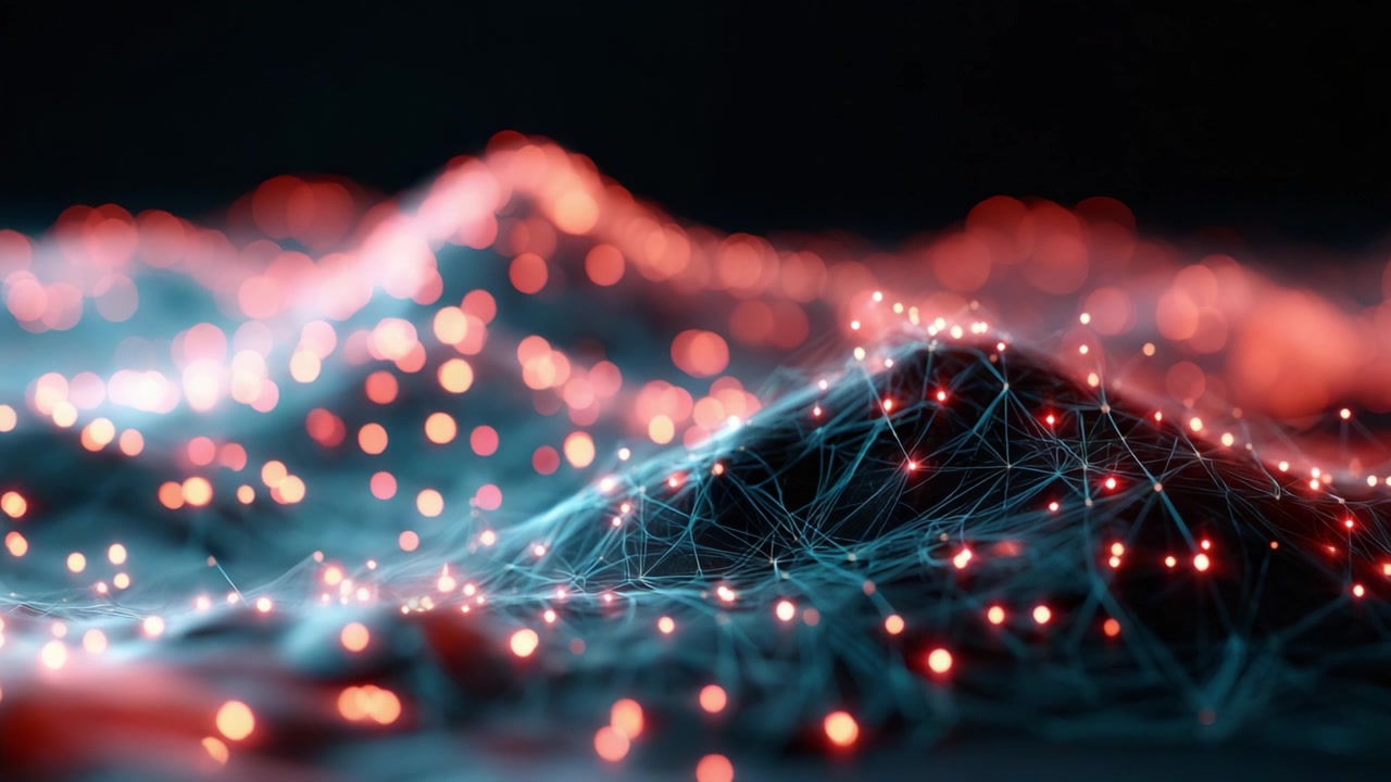 A Deep Dive into Abstract Digital Landscapes: Exploring Vibrant Connections and Textures in a Virtual Terrain of Lights and Colors