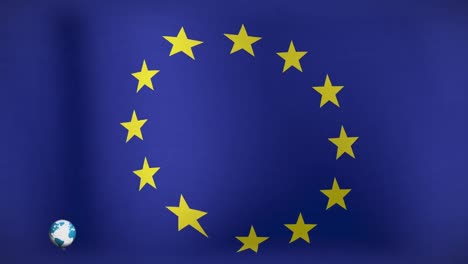 Animation-Des-Globus-Und-Fake-News-über-Der-Flagge-Der-Europäischen-Union