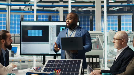 portrait of smiling photovoltaics factory researchers